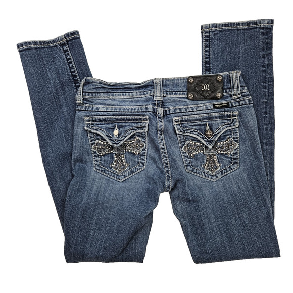Miss Me Skinny Jeans Women's Size 29x34 Embellished Cross y2k Style Blue - Picture 1 of 12